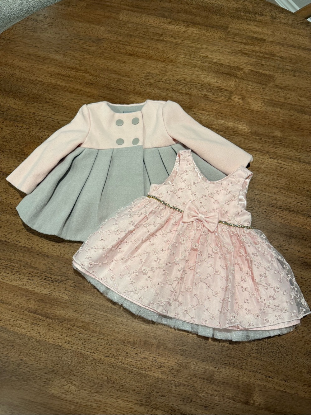 Pink Lace Party Dress with Matching Pink & Gray Coat - Girls